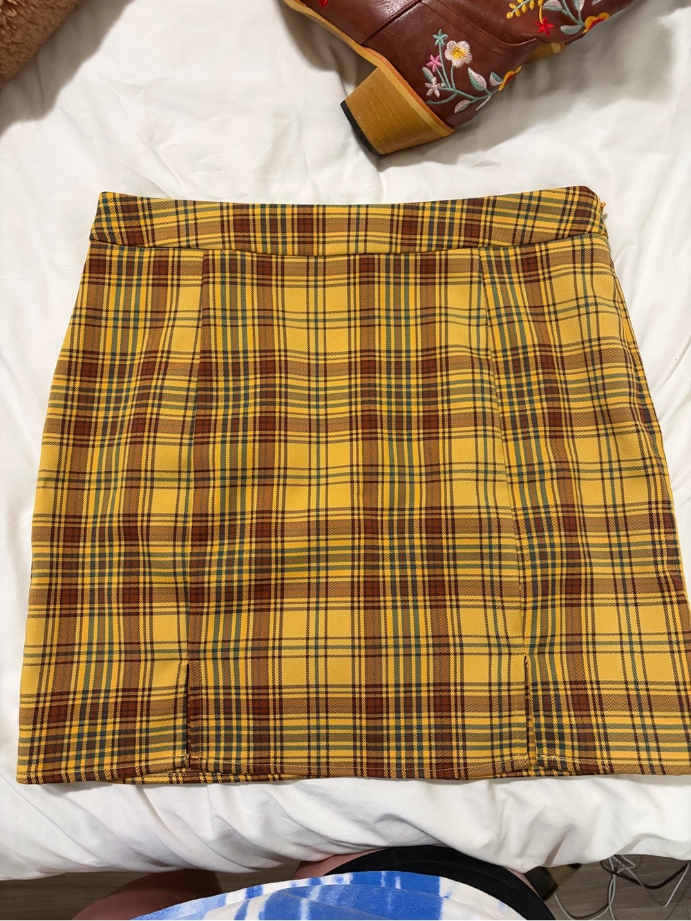 Mustard Yellow Plaid Mini Skirt